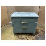 SUDIO Emma 36 in. W Bath Vanity in Vintage Green with Engineered Stone Top in Arabescato with White Sink H 34in x W 36in x D 22.0in (Damaged)