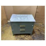 SUDIO Emma 36 in. W Bath Vanity in Vintage Green with Engineered Stone Top in Arabescato with White Sink H 34in x W 36in x D 22.0in (Damaged)