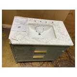 SUDIO Emma 36 in. W Bath Vanity in Vintage Green with Engineered Stone Top in Arabescato with White Sink H 34in x W 36in x D 22.0in (Damaged)