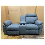 Pemberly Row 20" Modern Microfiber Double Glider Reclining Love Seat in Blue 40"H x 72"W x 38"D (USED Missing Back Of Seat)