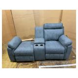 Pemberly Row 20" Modern Microfiber Double Glider Reclining Love Seat in Blue 40"H x 72"W x 38"D (USED Missing Back Of Seat)