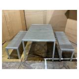 Pangea Home Breeze 3-piece Modern Aluminum Frame Patio Dining Set in Gray Product Dimensions : (Table) 30"H x 59"W x 36"D; (Bench) 18"H x 53"W x 15"D