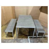 Pangea Home Breeze 3-piece Modern Aluminum Frame Patio Dining Set in Gray Product Dimensions : (Table) 30"H x 59"W x 36"D; (Bench) 18"H x 53"W x 15"D