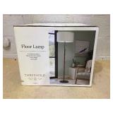 Threshold 60.5"x18" Cut Off Base Floor Lamp Black/Brown Metal/Wood - Threshold: Modern Standing Light for Living Room, Dual Pull Chain