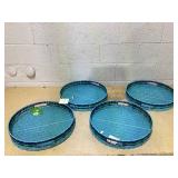 LOT OF 4 Kate Spade Striped Large Woven Serving Trays Green Blue