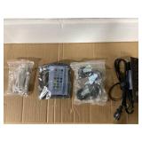 Cyclysio Dresser with Hanging Rack, 5 Fabric Drawers Dresser with Clothes Rack, Wooden Top Storage Chest of Drawers with Charging Station & LED Lights, Lockable Wheels, Closet