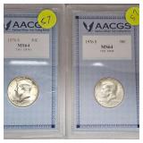 2-AACGS MS64 50c Kennedys