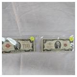 1928 G Series $2 US Red Seal Note & 1963  $2 Red Seal Note