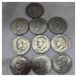 Lot of 10 Ikes $1 Coins, 71,71,72,74,77,77,78,76,76,76