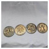 1776-1976 Brass Coin Set of Liberty, 4 Coins