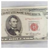 1953 $5 US Note Red Seal B UNC