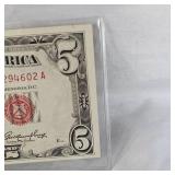 1953 $5 US Note Red Seal B UNC