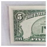 1953 $5 US Note Red Seal B UNC