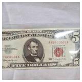 1963 $5 US Note Red Seal B UNC