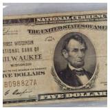 1929 $5 Milwaukee, WI, National Note