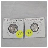 1940 and 1942 Mercury Silver 10c