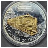 2003 $20 1oz Silver Canada Locomotive, Gold Overlay