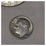 1962 Roosevelt 10c, 1936 Mercury 10c, 1972 Ike Silver Dollar