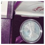 1992 UNC Silver Eagle Proof 1oz in case with COA