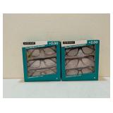 2 FOSTER GRANT DESIGN OPTICS +2.00 READING GLASSES