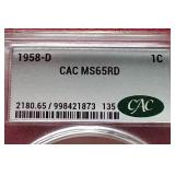 1958-D Wheat Penny - CAC MS65RD