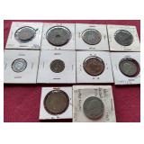 (10) Vintage Foreign Coins in Flips