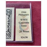 1944 Philippines WW2 Guerilla Issue 20 Pesos Note