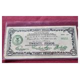 1944 Philippines WW2 Guerilla Issue 20 Pesos Note