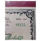 1944 Philippines WW2 Guerilla Issue 20 Pesos Note