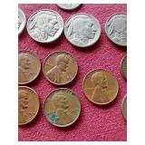 Small Mixed Lot of U.S. Coins - Mercury, Buffalo, Wheats, Etc