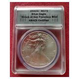 Awesome 2012-S Silver Eagle - ANACS MS70 With Beautiful Wood Case