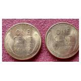 (2) BU Red 1954-S Wheat Pennies