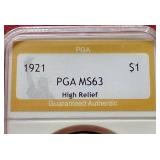 1921 Peace Dollar PGA MS63 - Key Coin!