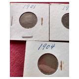 (5) Liberty "V" Nickels - 1901-1905