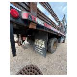 2007 White Chevy 3500 Diesel truck, flatbed with side rails, rack extending over the cab
