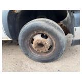 2007 White Chevy 3500 Diesel truck, flatbed with side rails, rack extending over the cab