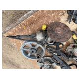 Pallet of corded tools: circular saws, cutoff saws, jigsaws, angle sander, pulleys