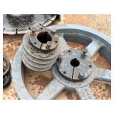 Pallet of corded tools: circular saws, cutoff saws, jigsaws, angle sander, pulleys