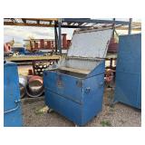 Slanted Metal jobbox with a Reed Chain Vise attached. H 55 ½” x 30” x 48”