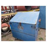 Slanted Metal jobbox with a Reed Chain Vise attached. H 55 ½” x 30” x 48”