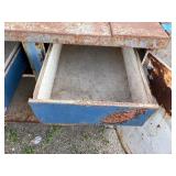 Metal workbench or tool cabinet with 2 drawers and 2 lower cabinet doors.