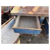 Metal workbench or tool cabinet with 2 drawers and 2 lower cabinet doors.