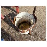 Steel lifting attachment with bucket possibly designed for mortar lifting H 46” x W 26”