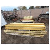 Industrial Steel pallet racking cross beams/uprights, disassembled. Plywood sheets for shelves.