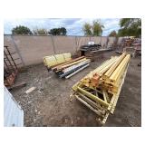 Industrial Steel pallet racking cross beams/uprights, disassembled. Plywood sheets for shelves.