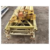 Industrial Steel pallet racking cross beams/uprights, disassembled. Plywood sheets for shelves.