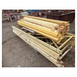 Industrial Steel pallet racking cross beams/uprights, disassembled. Plywood sheets for shelves.