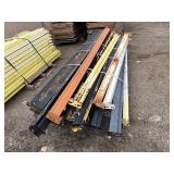 Industrial Steel pallet racking cross beams/uprights, disassembled. Plywood sheets for shelves.