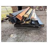 Industrial Steel pallet racking cross beams/uprights, disassembled. Plywood sheets for shelves.