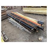 Industrial Steel pallet racking cross beams/uprights, disassembled. Plywood sheets for shelves.